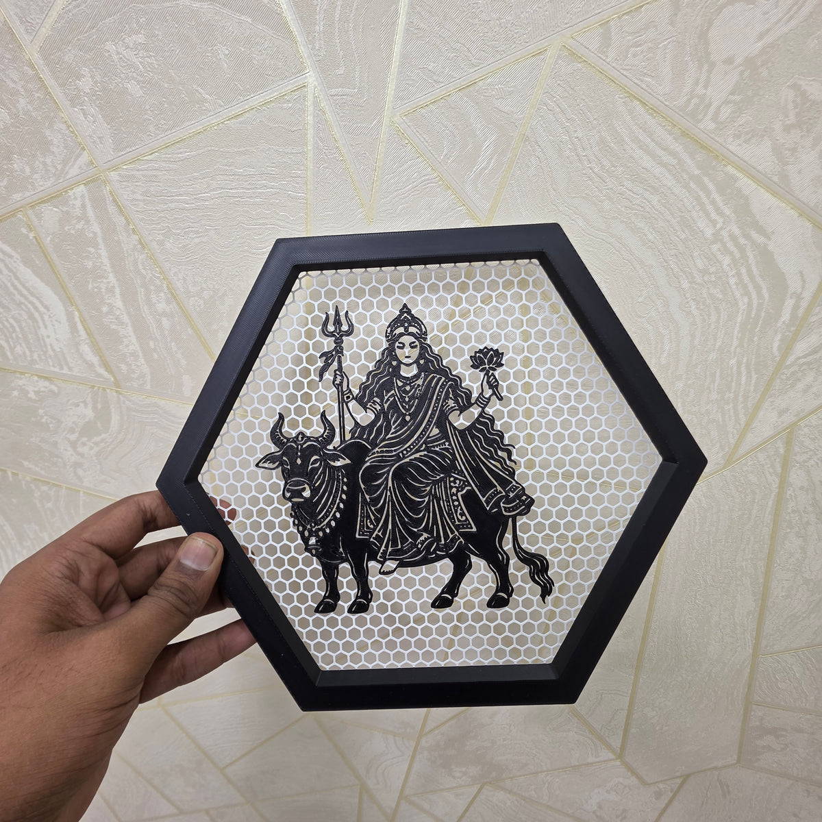 Maa Shailputri Navratri Hexagonal Net Frame | Hexagonal Wall Art
