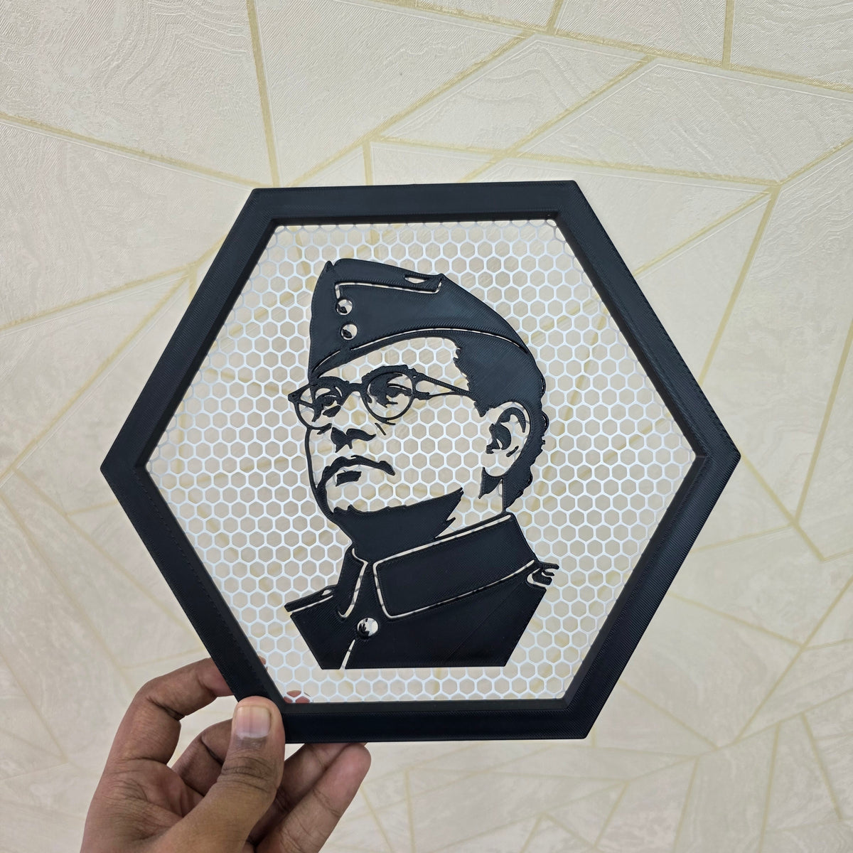 Netaji Subhash Chandra Bose Hexagonal Net Frame | Hexagonal Wall Art