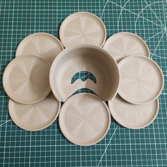 3D Printed Wood Coaster Set of 8 with Rack – Soft Touch, Natural Wood Feel