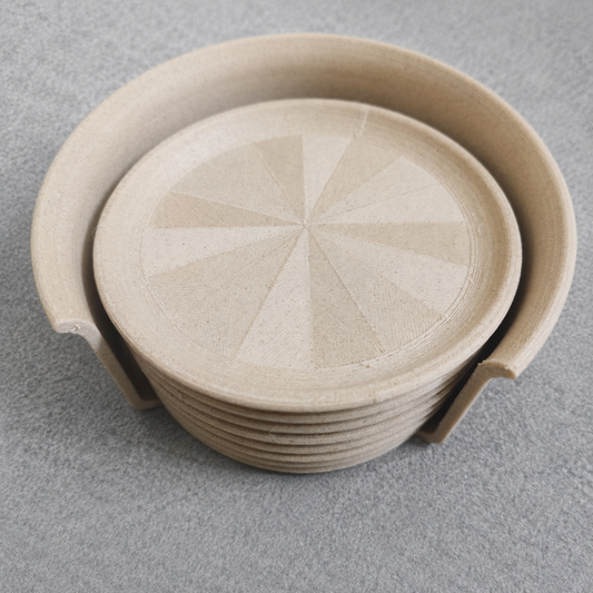 3D Printed Wood Coaster Set of 8 with Rack – Soft Touch, Natural Wood Feel