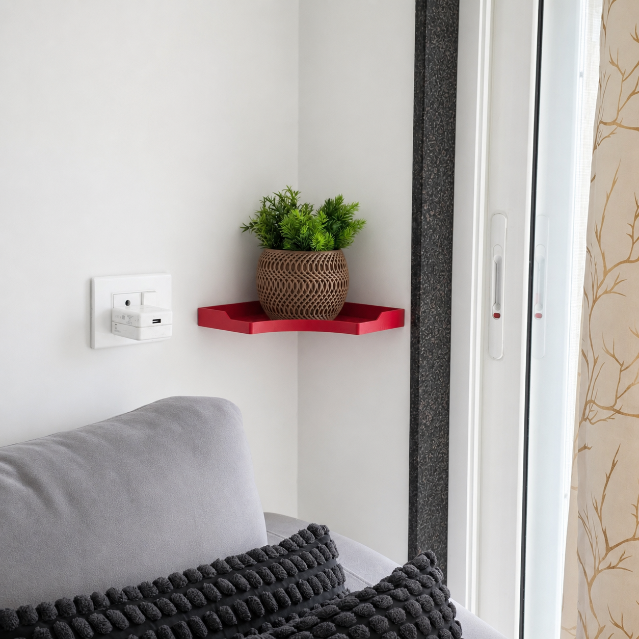 Floating Corner Shelf | Wall Mounted Display Shelf with Raised Edge