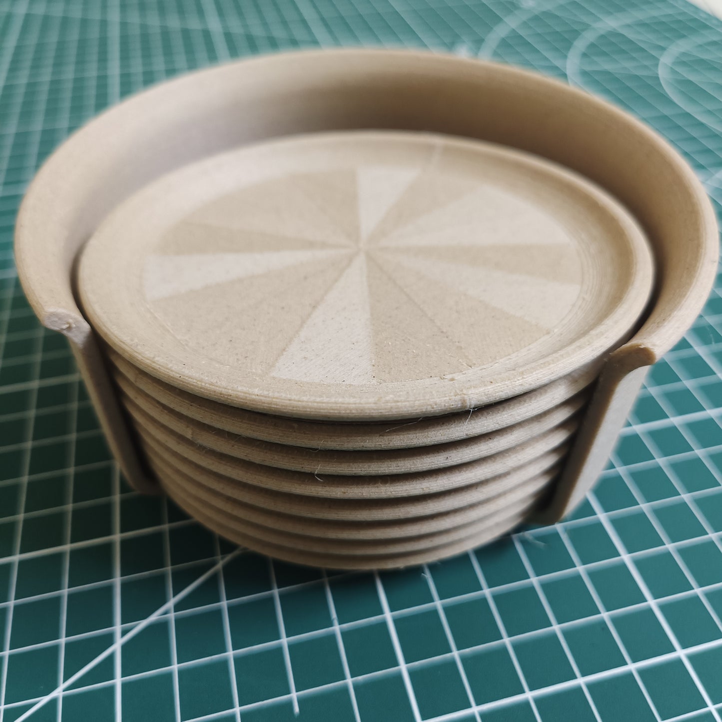 3D Printed Wood Coaster Set of 8 with Rack – Soft Touch, Natural Wood Feel