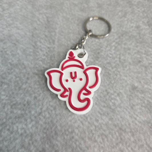 Outline Face Lord Ganesh Keychain | Two Tone Hindu God Ganpati Key Ring